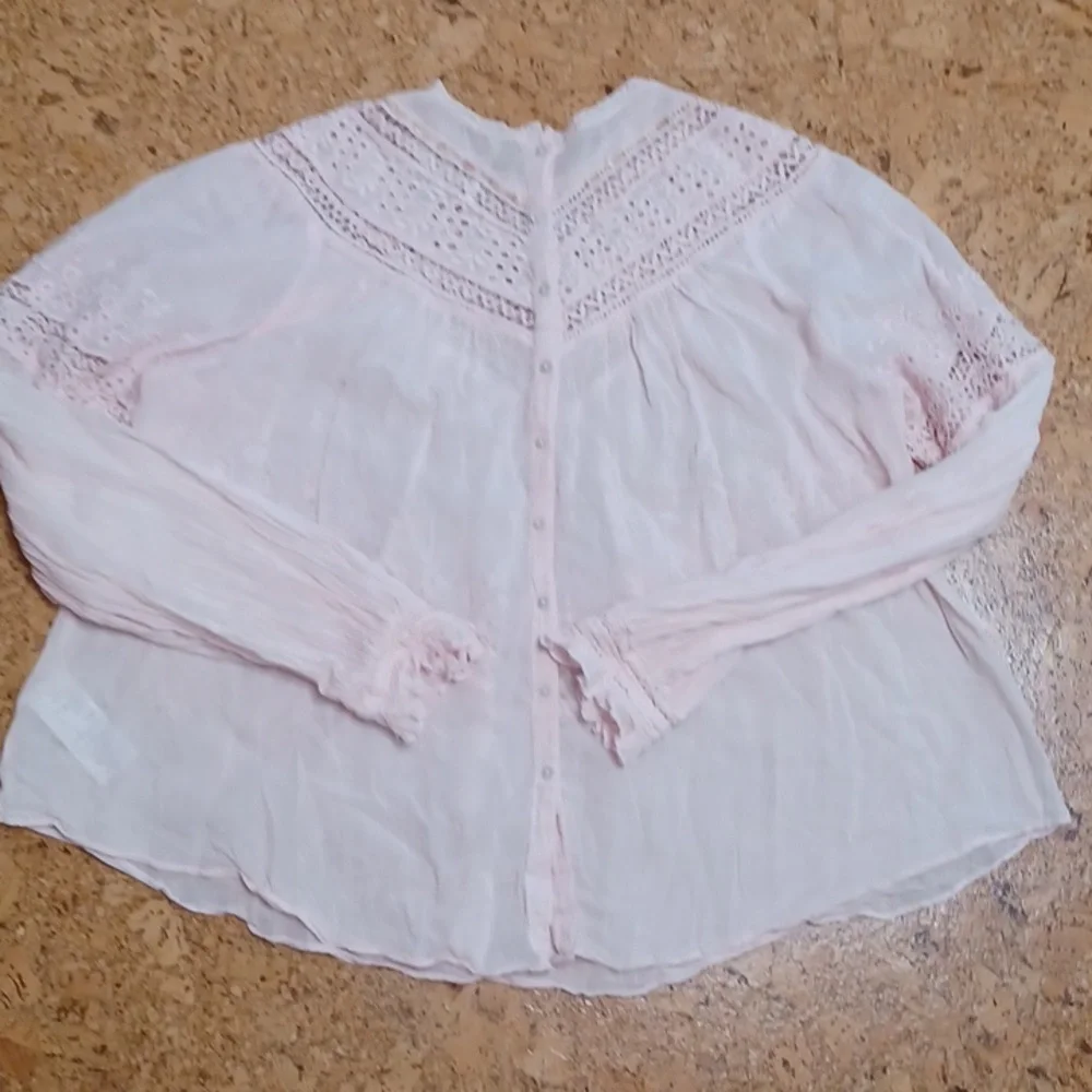 Free People Pale Pink Abigail Victorian Eyelet Lace Blouse Size L - Picture 7 of 8